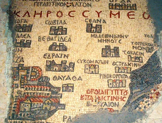 Detail of Map Depicting the Northern Negev to the Mediterranean Sea and the City of Gaza, Madaba, Jordan